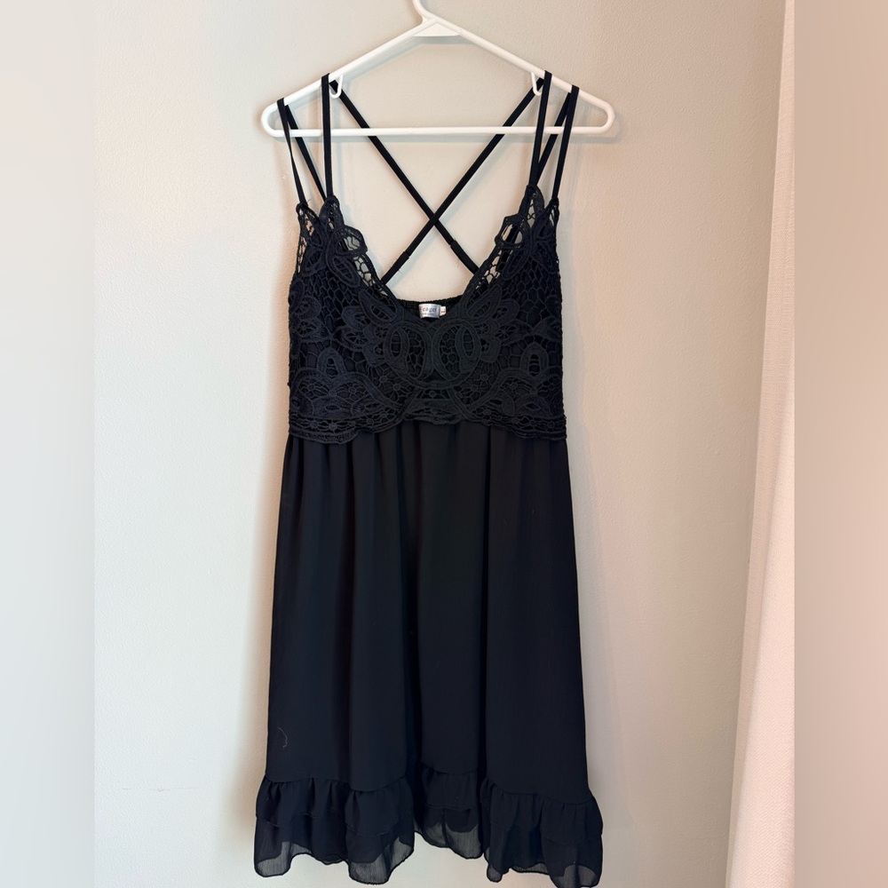 Woman’s Amazon Black Lace Top Boho Dress L - Picture 3 of 6